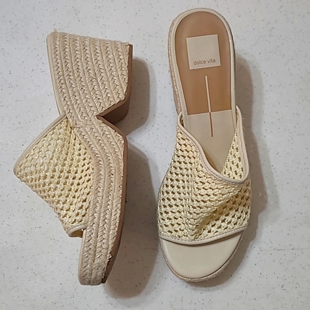 Dolce Vita Cream Woven Espadrille Wedge Sandals